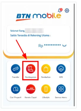 Menu Pembayaran BTN Mobile