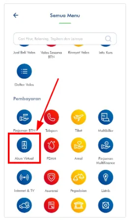 Menu Akun Virtual