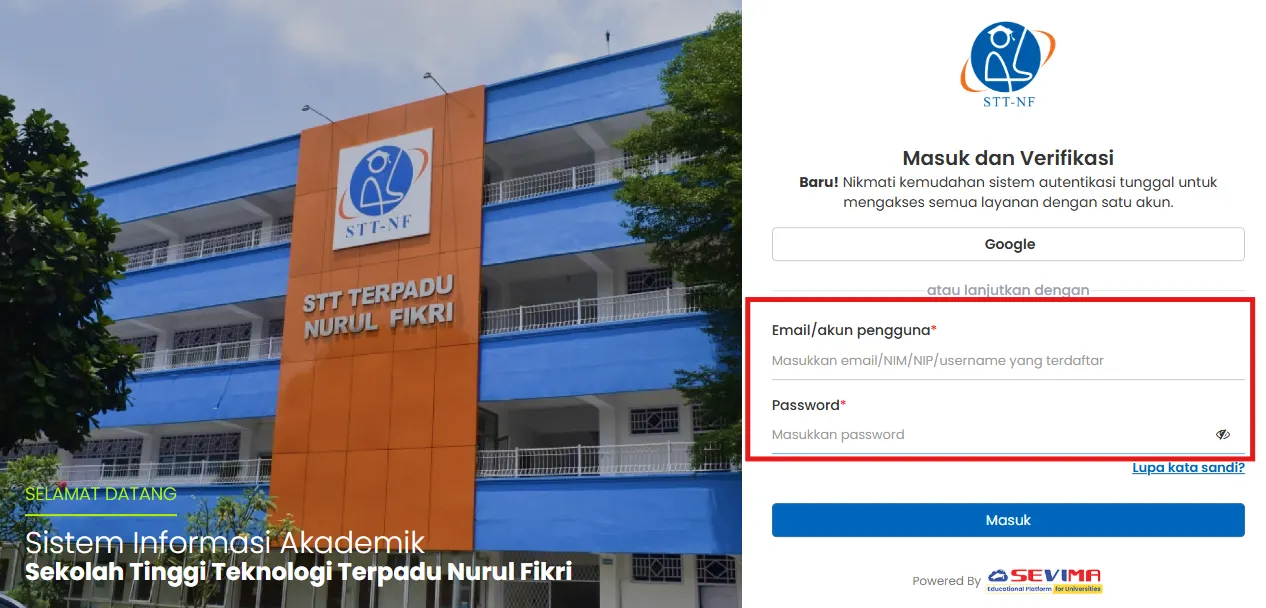 Halaman login SISKA
